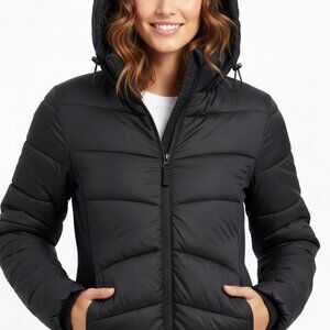 ZARA Black Quilted Hooded Puffer Jacket Women's Size (S) Warm Winter Coat - NWT